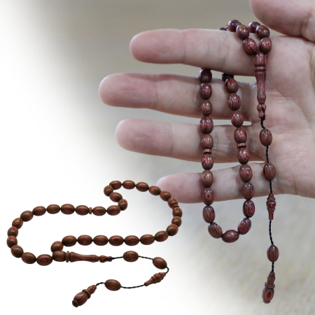 Kafur Ağacı Tesbih - Arpa Kesim - Usta İşi Sistemli - Kahverengi - Tesbihane