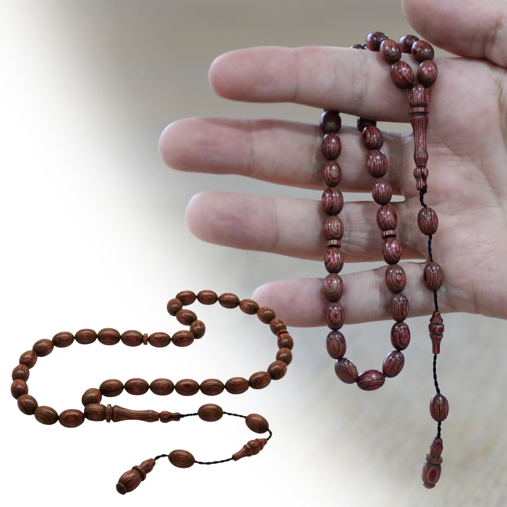Kafur Ağacı Tesbih - Arpa Kesim - Usta İşi Sistemli - Kahverengi - 1