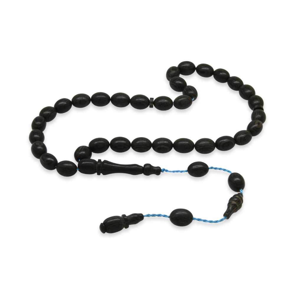 Kafur Ağacı Tesbih - Arpa Kesim - Usta İşi Sistemli - Siyah Renk - 4