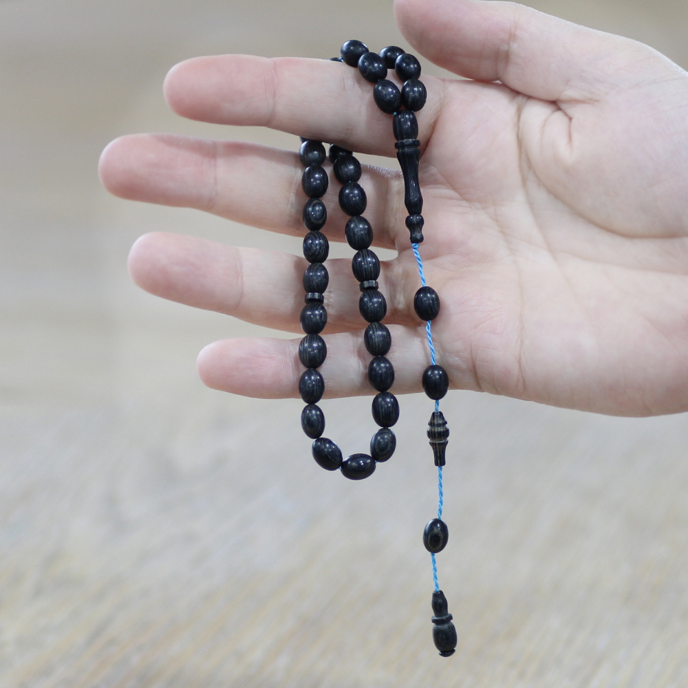 Kafur Ağacı Tesbih - Arpa Kesim - Usta İşi Sistemli - Siyah Renk - 2