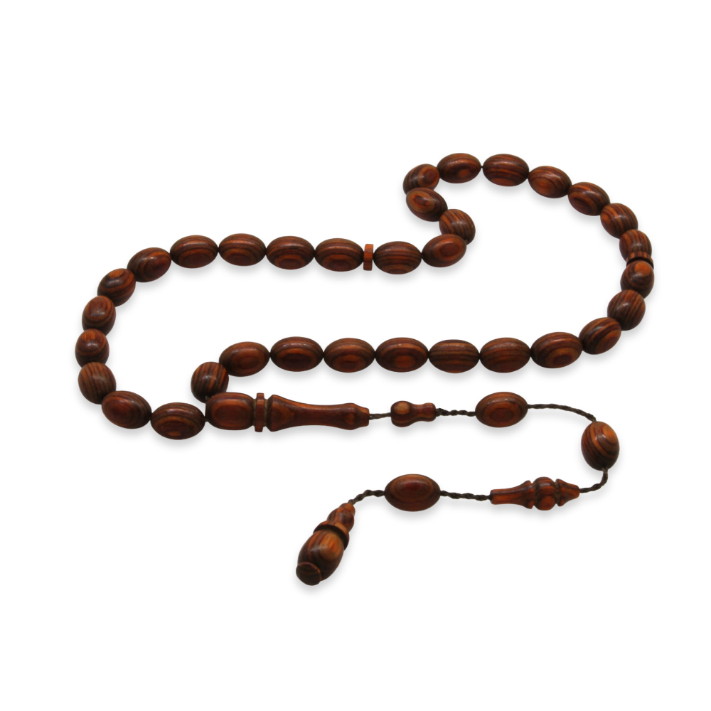 Kafur Ağacı Tesbih - Arpa Kesim - Usta İşi Sistemli - Turuncu Renk - 4