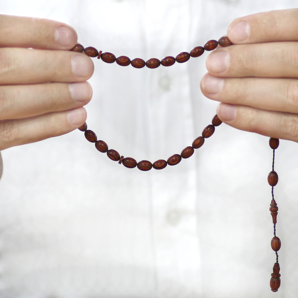 Kafur Ağacı Tesbih - Arpa Kesim - Usta İşi Sistemli - Turuncu Renk - 3