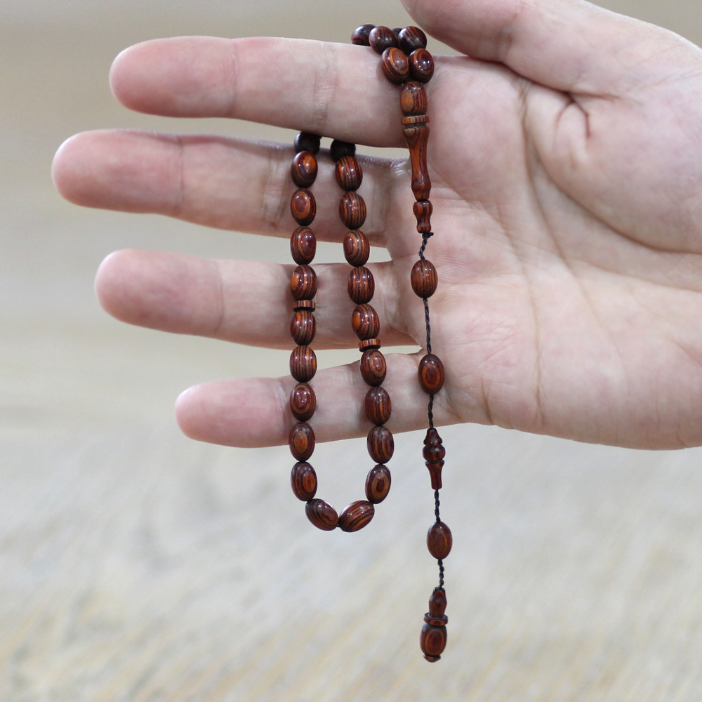 Kafur Ağacı Tesbih - Arpa Kesim - Usta İşi Sistemli - Turuncu Renk - 2