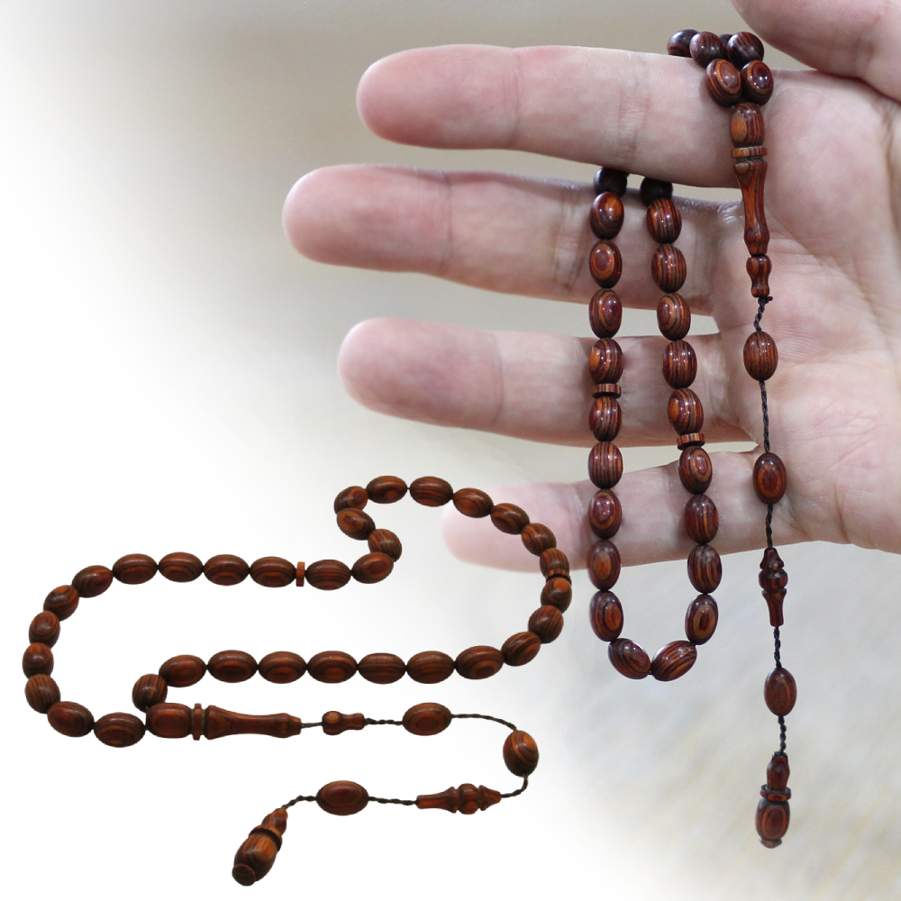 Kafur Ağacı Tesbih - Arpa Kesim - Usta İşi Sistemli - Turuncu Renk - 1