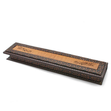 Kahverengi Deri ve Ahşap Bileşim Şık Tesbih Kutusu - Tesbihane