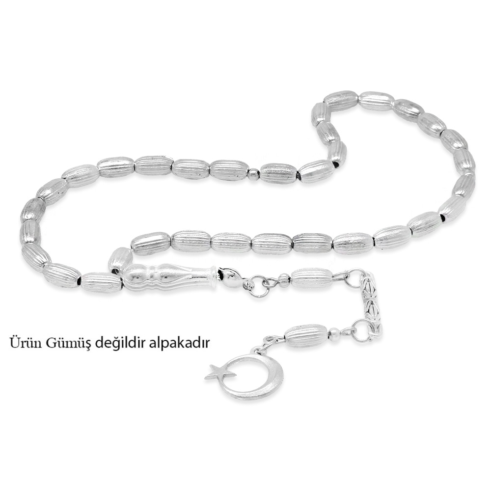 Kalem İşçilikli Arpa Kesim Gümüş Renk Alpaka Tesbih - 1