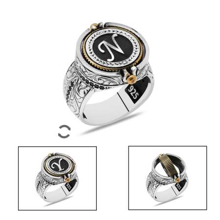 Kalem İşçilikli Çift Taraflı İsme Özel Harf Yazılı 925 Ayar Gümüş Erkek Yüzük - Tesbihane