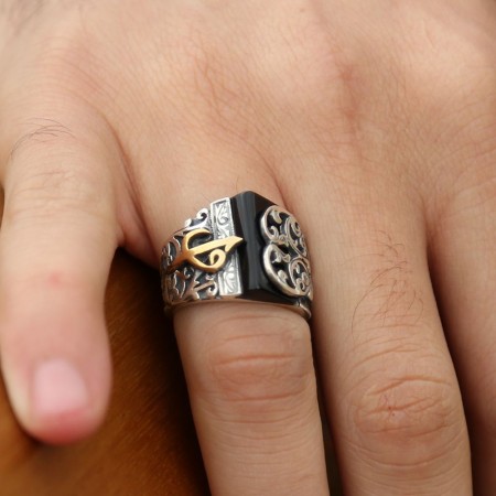 Kalem İşlemeli Erzurum El İşi Oniks Taşlı Yüzük - Tesbihane