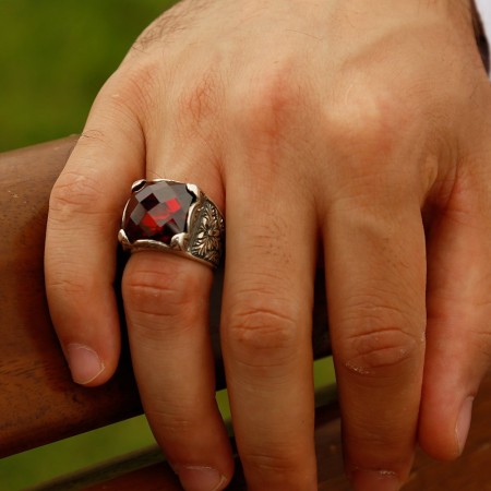 Kalem İşlemeli Zirkon Taşlı Erzurum El İşi Yüzük - STOKYOK