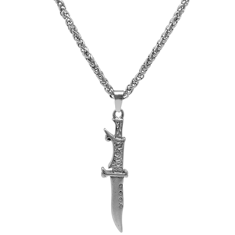 Kama Tasarım Gümüş Renk Çelik Erkek Kolye - 3