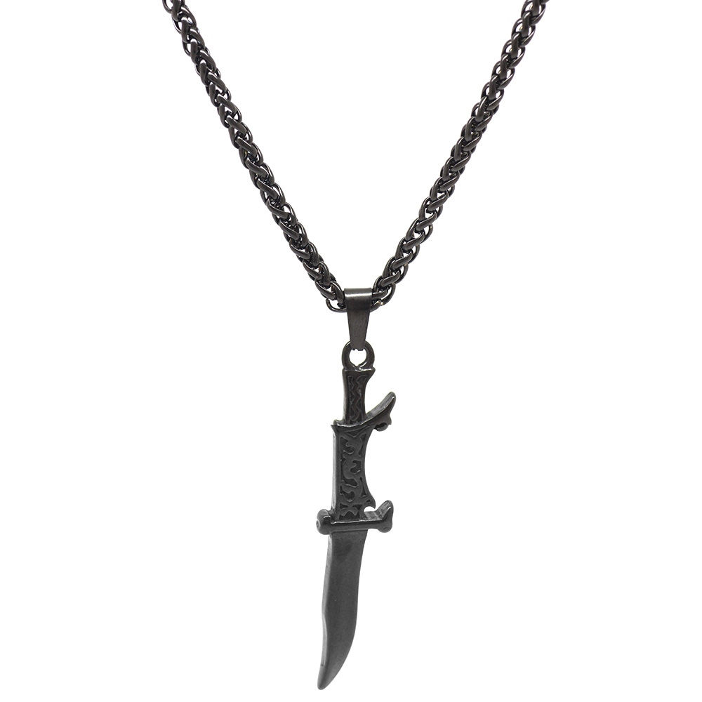 Kama Tasarım Siyah Renk Çelik Erkek Kolye - 3