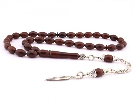 Kararmaz Metal Püsküllü Arpa Kesim Koyu Kahverengi Kuka Tesbih - STOKYOK