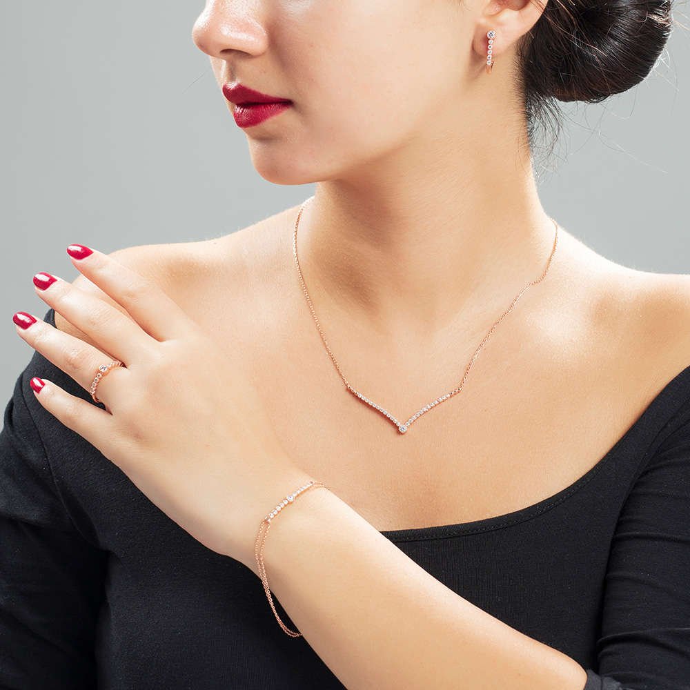 Kanat Tasarım Zirkon Taşlı Roz Renk 925 Ayar Gümüş Galaxia 4 lü Set - 1