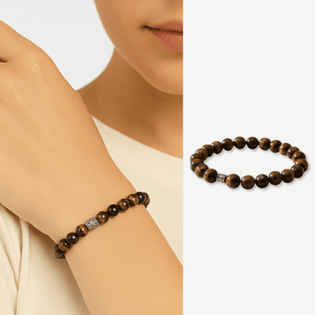 925 Ayar Gümüş Baklava Desen Bileşim Küre Kesim Kaplan Gözü Kadın Bileklik - Tesbihane