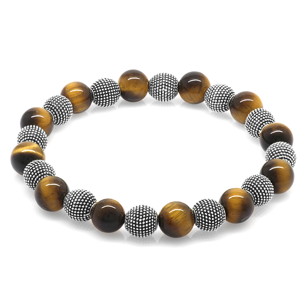 Kaplan Gözü Doğaltaş Bileklik - Metal Kombinli - Küre Kesim - 3