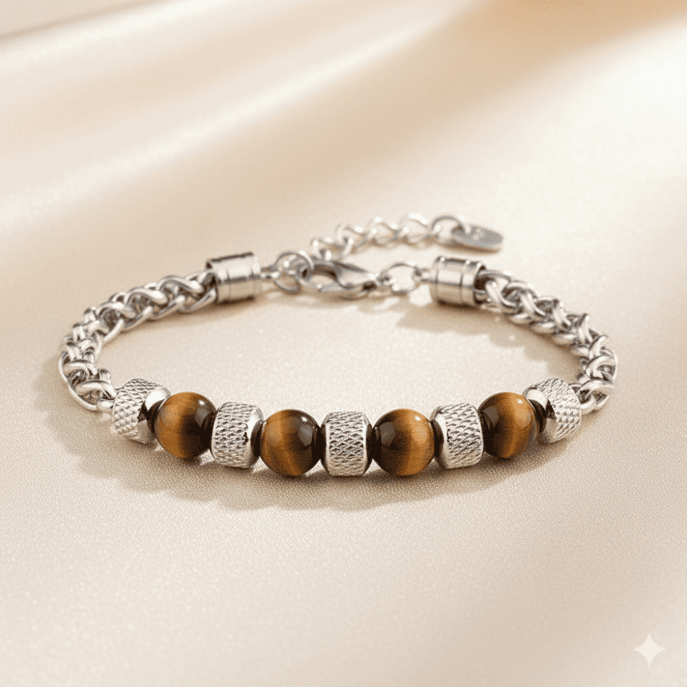 Kaplan Gözü ve Çelik Bileşim Uzunluk Ayarlanabilir Avangart Erkek Bileklik - 3