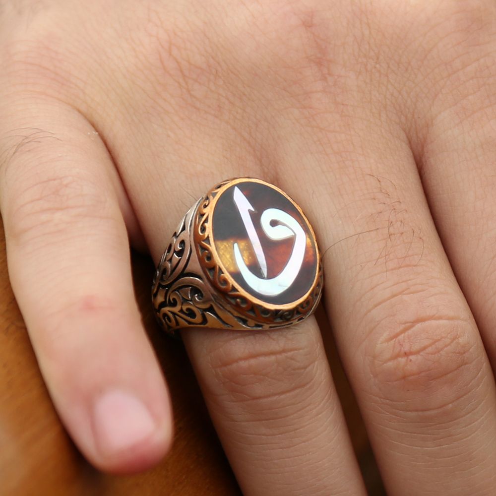 Bağa Üzerine Sedef Kakma Elif Vav Harfli El İşi Yüzük (model 2) - 2