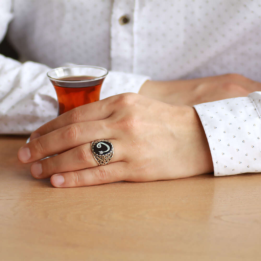 Bağa Üzerine Sedef Kakma Lale Vav Motifli El İşçiliği 925 Ayar Gümüş Yüzük 3 - 2