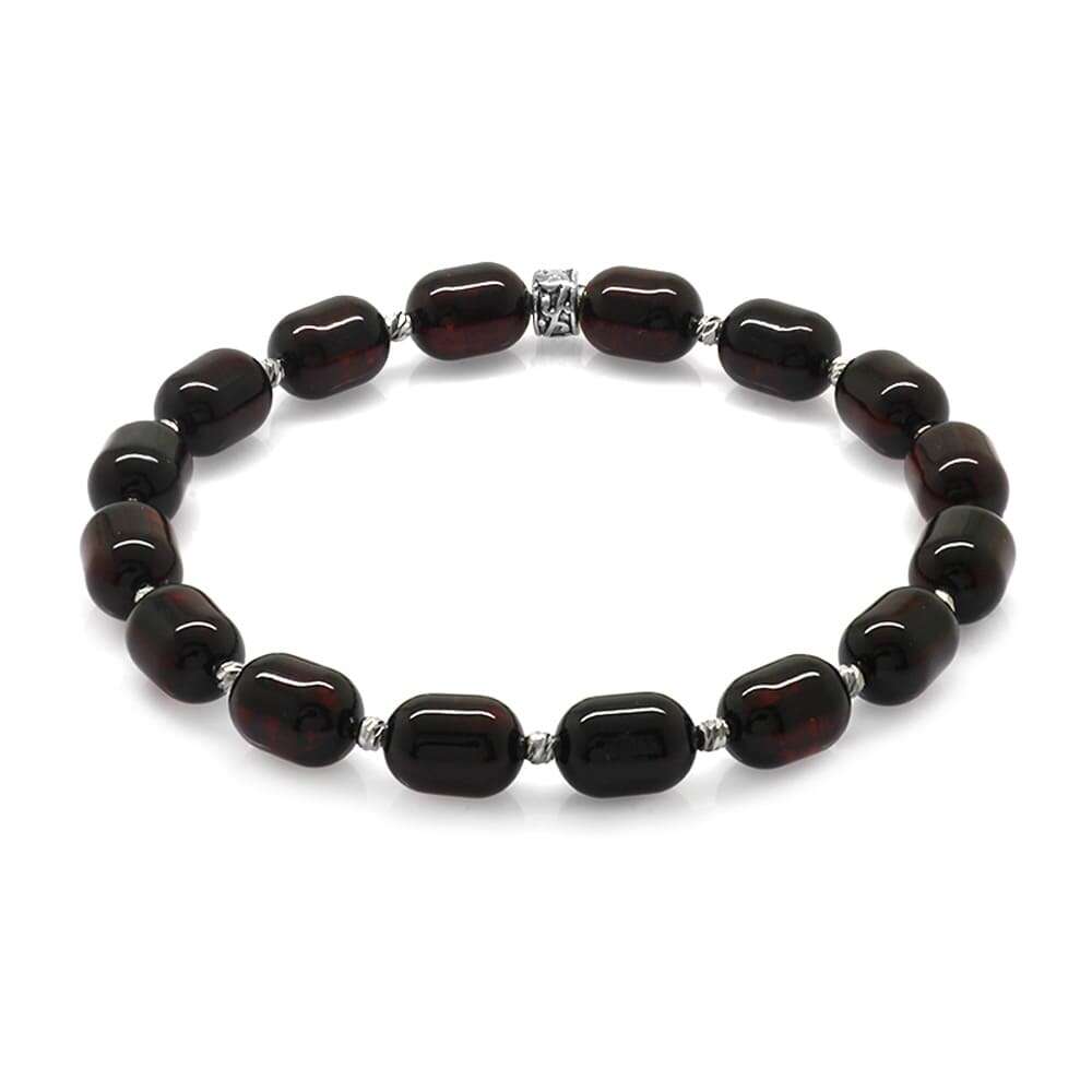 Kapsül Kesim Koyu Kırmızı Renk Damla Kehribar Erkek Bileklik - 3