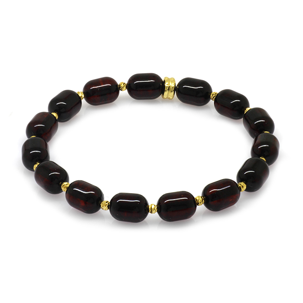 Kapsül Kesim Koyu Kırmızı Renk Damla Kehribar Kadın Bileklik - 6