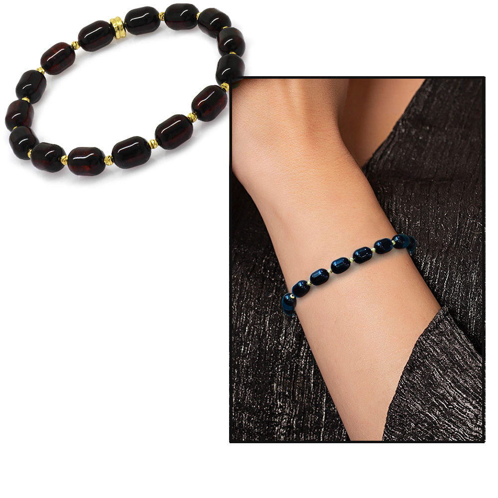 Kapsül Kesim Koyu Kırmızı Renk Damla Kehribar Kadın Bileklik - 5