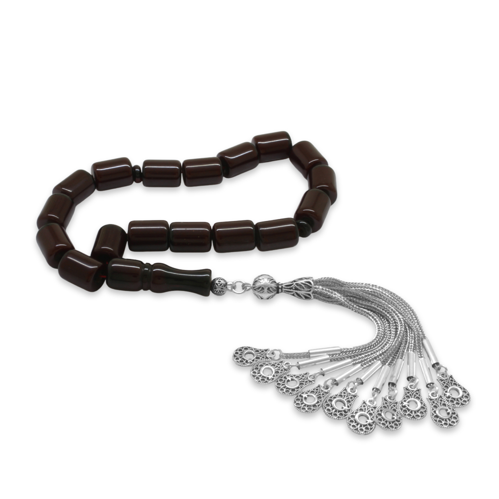 Kararmaz Metal 10 Kamçılı Ayyıldız Püsküllü Kapsül Kesim Siyah Sıkma Kehribar Efe Tesbih - 1