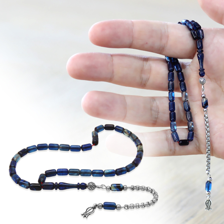 Kararmaz Metal Arnavut Püsküllü Kapsül Kesim Şeffaf Mavi Beyaz Mini Boy Ateş Kehribar Tesbih - Tesbihane