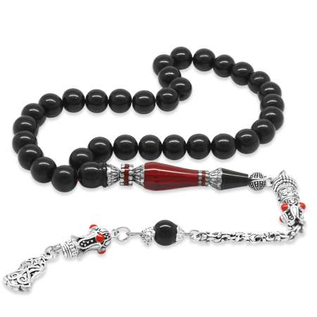 Kararmaz Metal Arnavut Zincir Püsküllü Alpaka Nakkaş İmameli Küre Kesim Rus Oltu Tesbih - Tesbihane