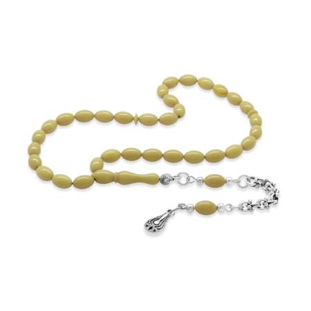 Kararmaz Metal Arnavut Zincir Püsküllü Arpa Kesim Hardal Rengi Mini Boy Ateş Kehribar Tesbih - Tesbihane