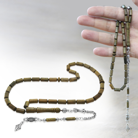 Kararmaz Metal Arnavut Zincir Püsküllü Kapsül Kesim Açık Kahverengi Pelesenk Tesbih - Tesbihane