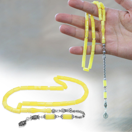 Kararmaz Metal Arnavut Zincir Püsküllü Kesme Kesim Sarı Beyaz Hareli Beyrut Kehribar Tesbih - Tesbihane