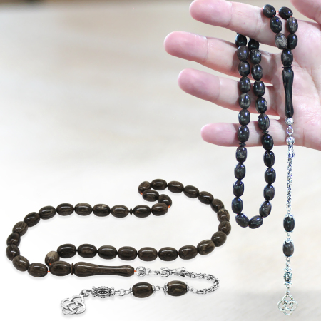 Kararmaz Metal Arnavut Zincir Püsküllü Sülün İmame Beyzi Kesim Gri - Siyah Katalin Tesbih - Tesbihane