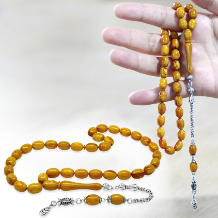 Kararmaz Metal Arnavut Zincir Püsküllü Sülün İmame Beyzi Kesim Hardal Sarısı Katalin Tesbih - Tesbihane