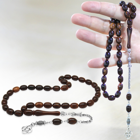 Kararmaz Metal Arnavut Zincir Püsküllü Sülün İmame Beyzi Kesim Kahverengi - Siyah Katalin Tesbih - Tesbihane