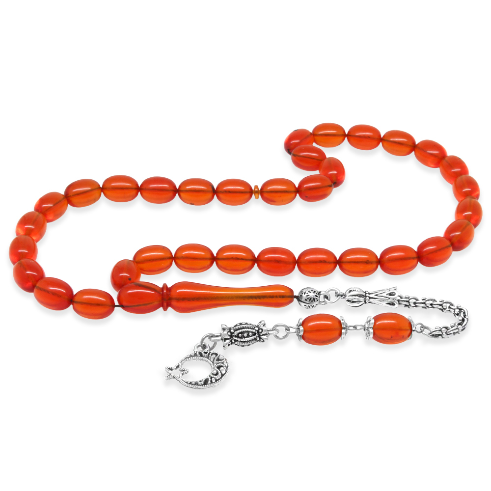 Kararmaz Metal Arnavut Zincir Püsküllü Sülün İmame Beyzi Kesim Kırmızı Katalin Tesbih - 2