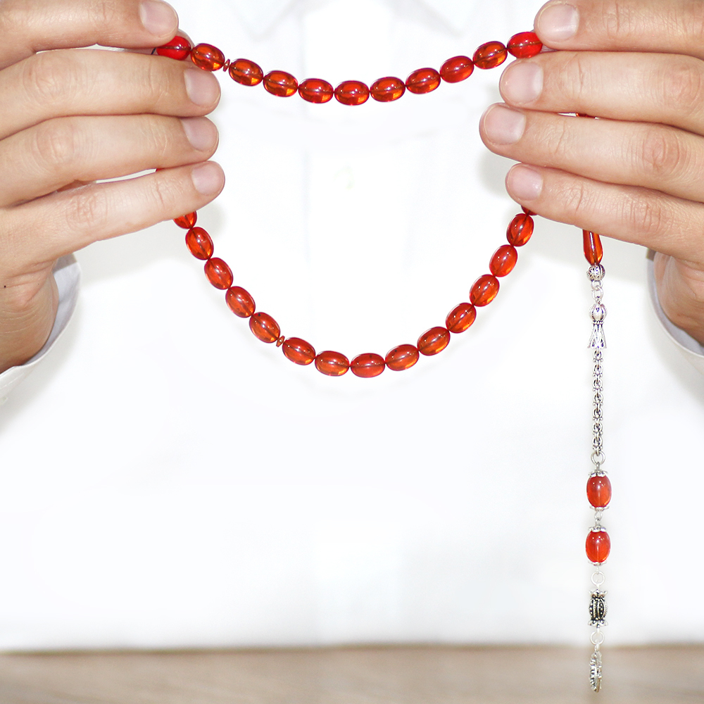 Kararmaz Metal Arnavut Zincir Püsküllü Sülün İmame Beyzi Kesim Kırmızı Katalin Tesbih - 3