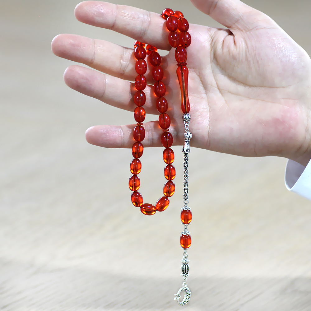 Kararmaz Metal Arnavut Zincir Püsküllü Sülün İmame Beyzi Kesim Kırmızı Katalin Tesbih - 4