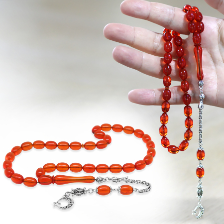 Kararmaz Metal Arnavut Zincir Püsküllü Sülün İmame Beyzi Kesim Kırmızı Katalin Tesbih - Tesbihane