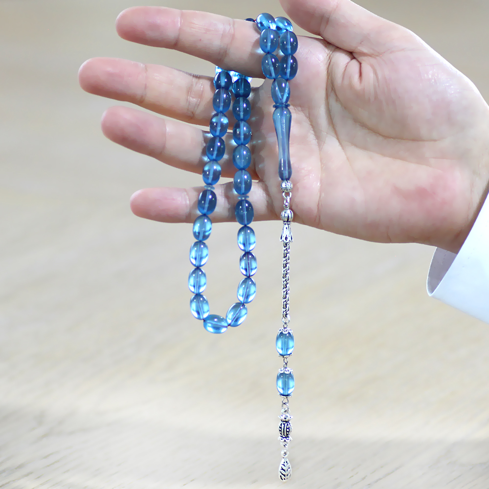 Kararmaz Metal Arnavut Zincir Püsküllü Sülün İmame Beyzi Kesim Mavi Katalin Tesbih - 4