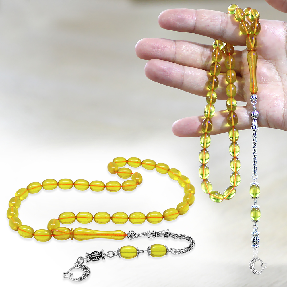 Kararmaz Metal Arnavut Zincir Püsküllü Sülün İmame Beyzi Kesim Sarı Katalin Tesbih - 1