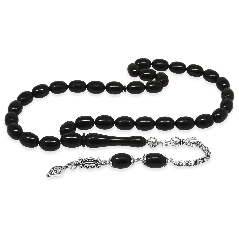 Kararmaz Metal Arnavut Zincir Püsküllü Sülün İmame Beyzi Kesim Siyah Katalin Tesbih - 2