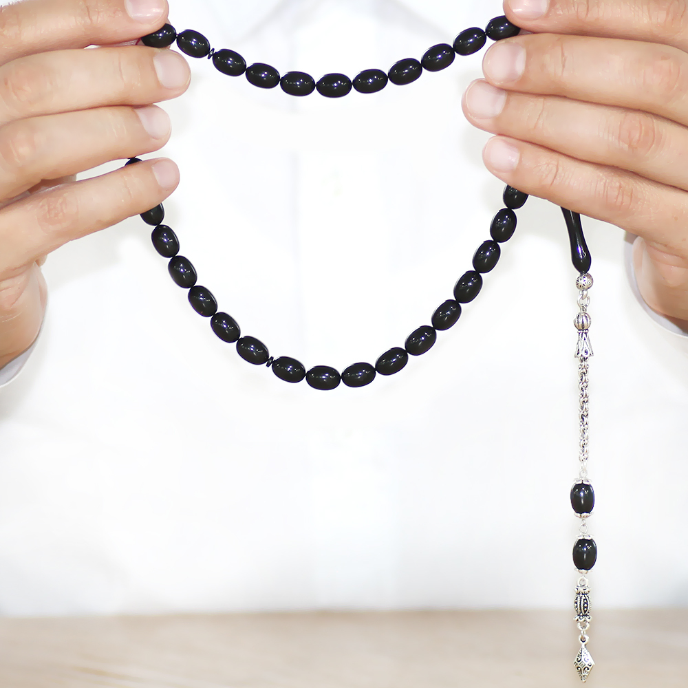 Kararmaz Metal Arnavut Zincir Püsküllü Sülün İmame Beyzi Kesim Siyah Katalin Tesbih - 3