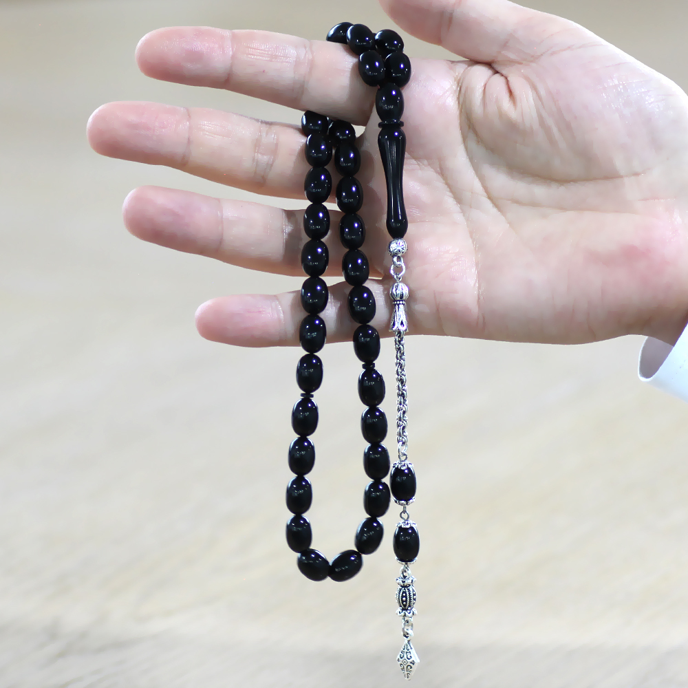 Kararmaz Metal Arnavut Zincir Püsküllü Sülün İmame Beyzi Kesim Siyah Katalin Tesbih - 4