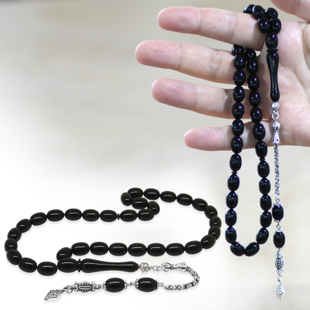 Kararmaz Metal Arnavut Zincir Püsküllü Sülün İmame Beyzi Kesim Siyah Katalin Tesbih 