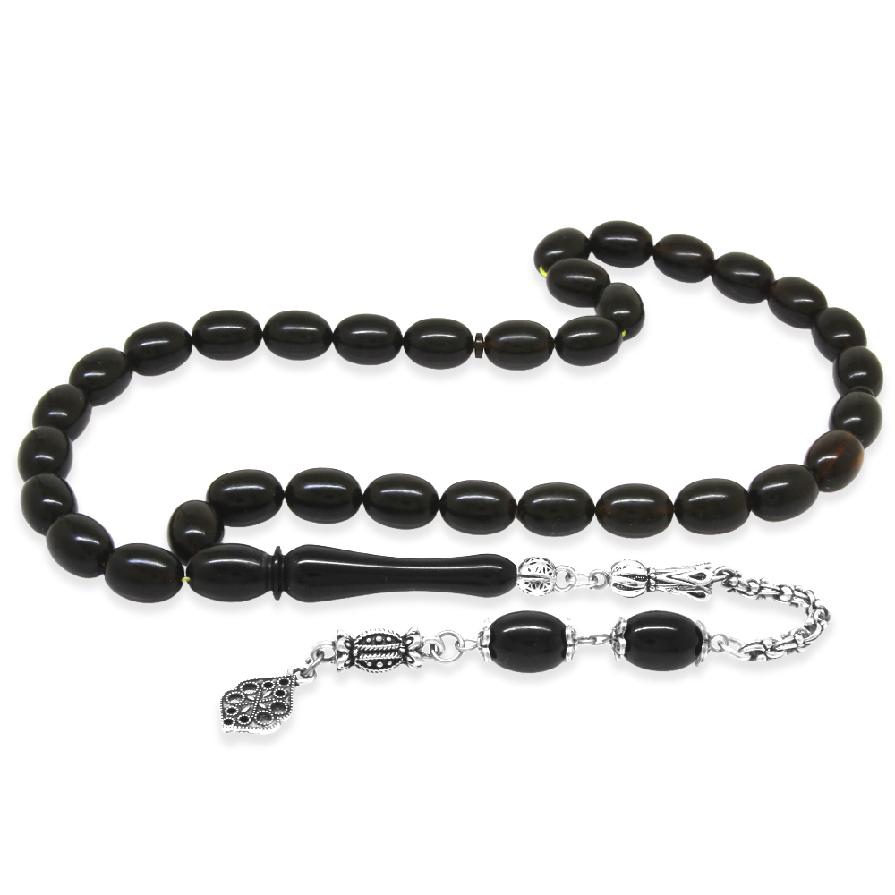 Kararmaz Metal Arnavut Zincir Püsküllü Sülün İmame Beyzi Kesim Siyah - Sarı Hareli Katalin Tesbih - 2