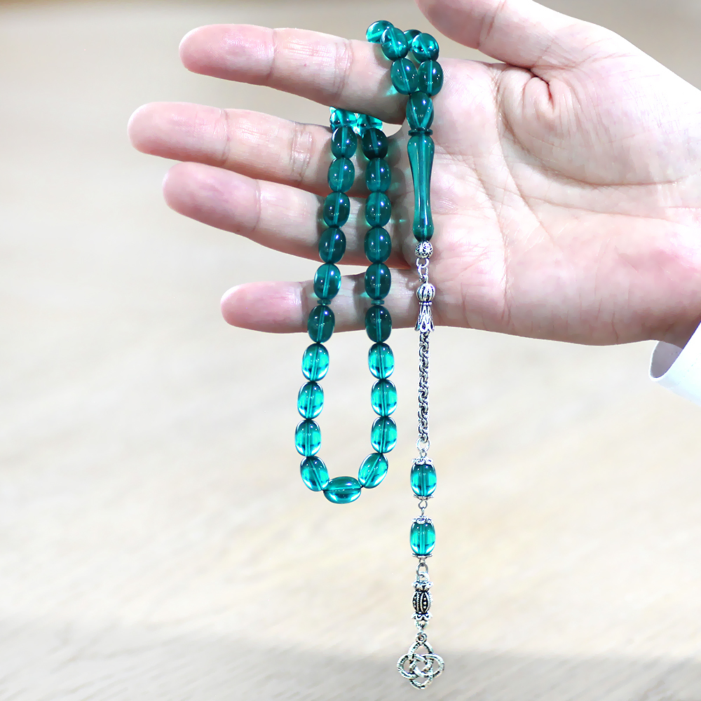 Kararmaz Metal Arnavut Zincir Püsküllü Sülün İmame Beyzi Kesim Turkuaz Katalin Tesbih - 4