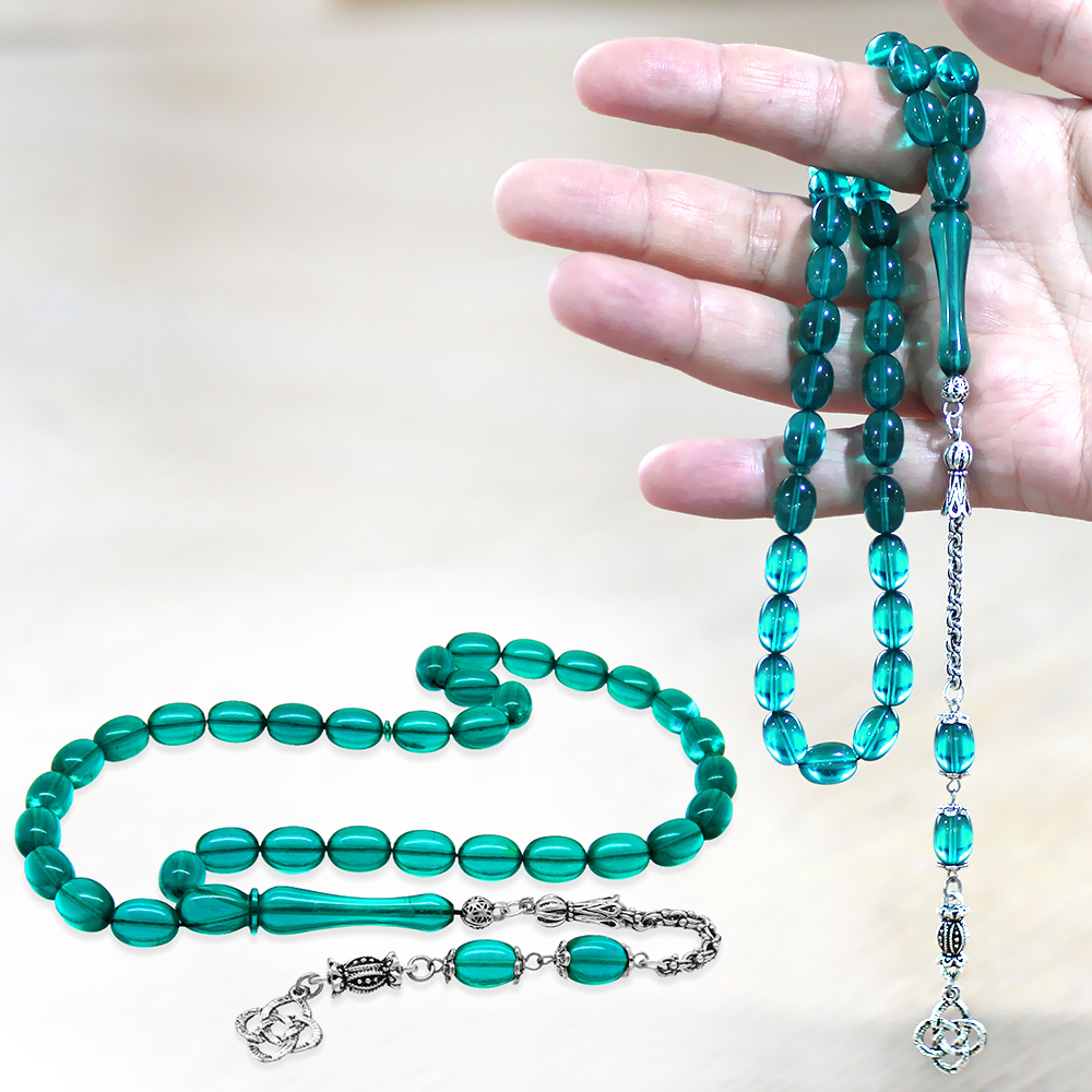 Kararmaz Metal Arnavut Zincir Püsküllü Sülün İmame Beyzi Kesim Turkuaz Katalin Tesbih - 1