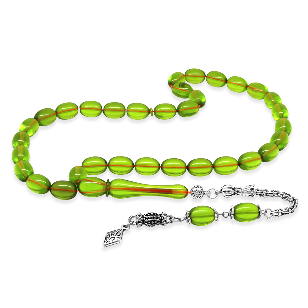 Kararmaz Metal Arnavut Zincir Püsküllü Sülün İmame Beyzi Kesim Yeşil Katalin Tesbih - 2