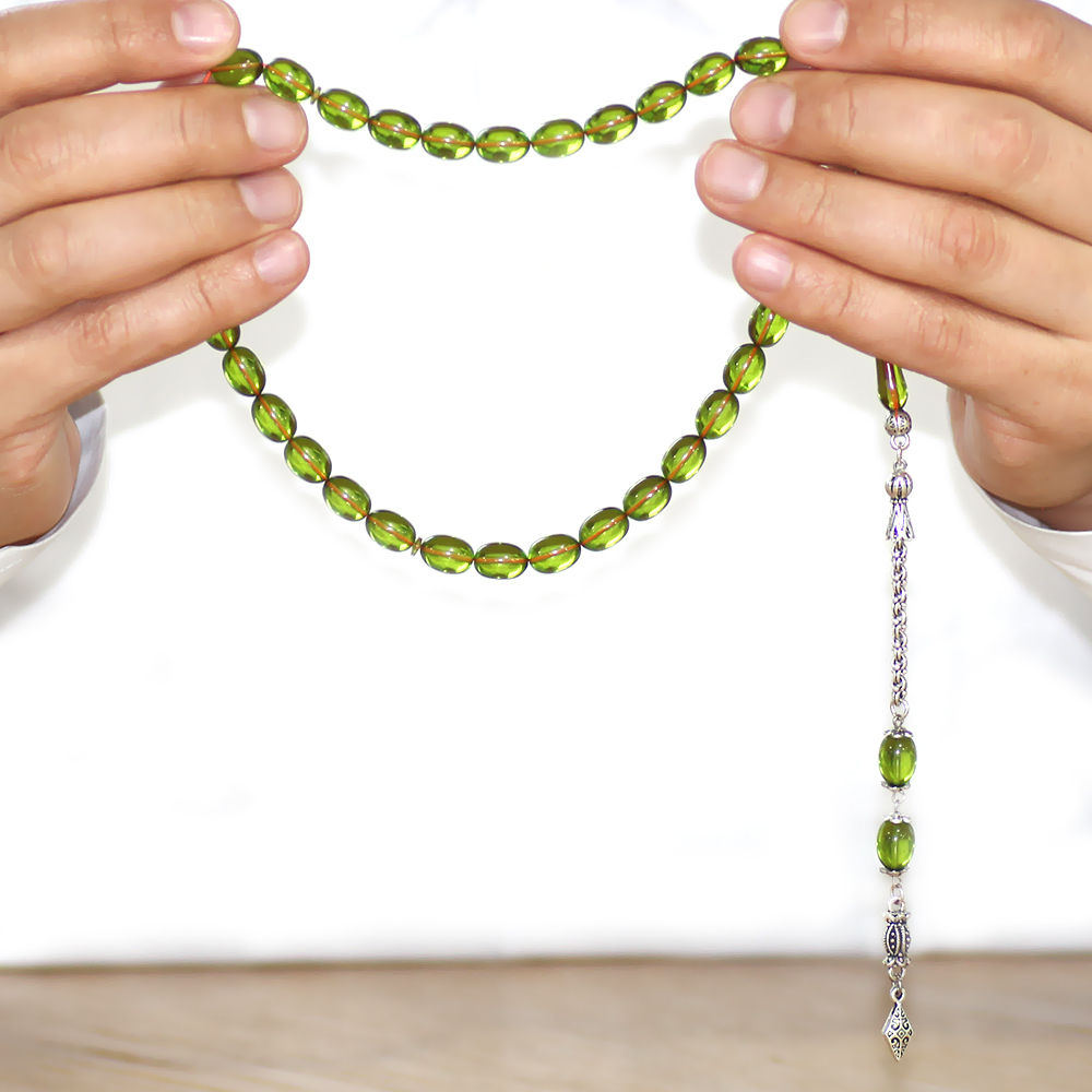 Kararmaz Metal Arnavut Zincir Püsküllü Sülün İmame Beyzi Kesim Yeşil Katalin Tesbih - 3