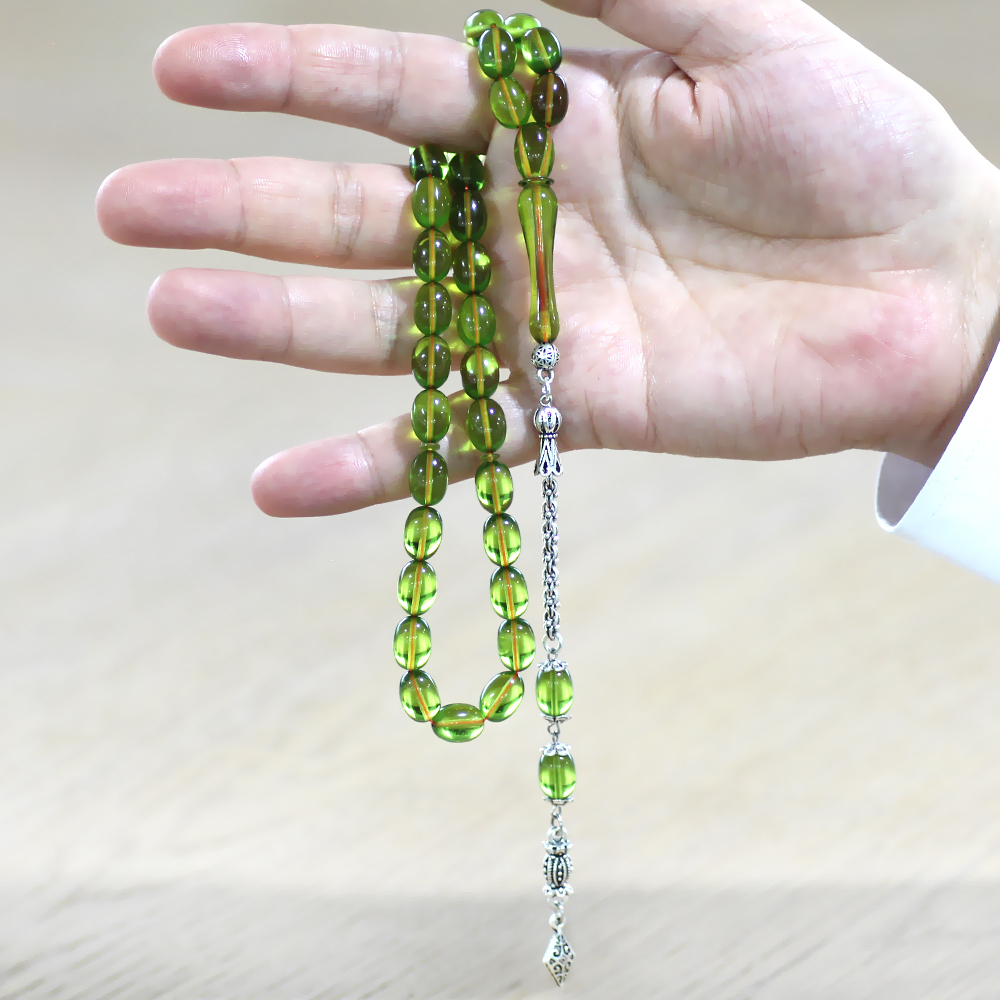 Kararmaz Metal Arnavut Zincir Püsküllü Sülün İmame Beyzi Kesim Yeşil Katalin Tesbih - 4